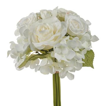 Ramo de flores artificiales FOUDILA, rosas, hortensias, blanco, 25cm