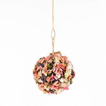 Bola de flores secas colgante ZOA con ojal, rosa-lila, Ø14,5cm