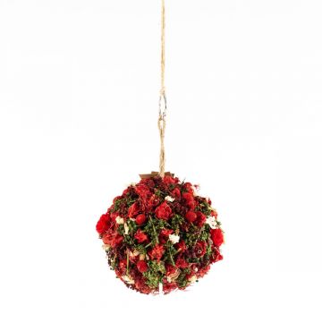 Bola de flores secas colgante ZOA con ojal, rojo-verde, Ø14,5cm