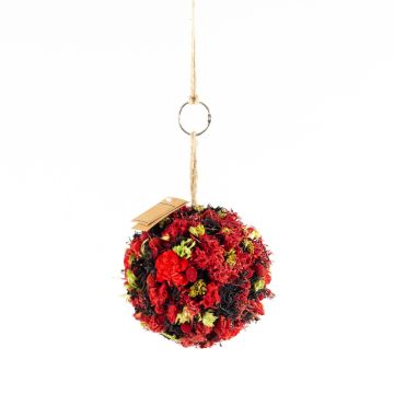 Bola de flores secas colgante ZOA con ojal, rojo-negro, Ø14,5cm