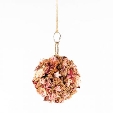 Bola de flores secas colgante ZOA con ojal, rosa-blanco, Ø14,5cm