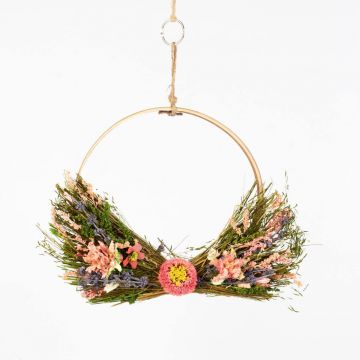 Corona de flores secas GALENO en anillo, rosa-lila, 36,5cm, Ø30cm