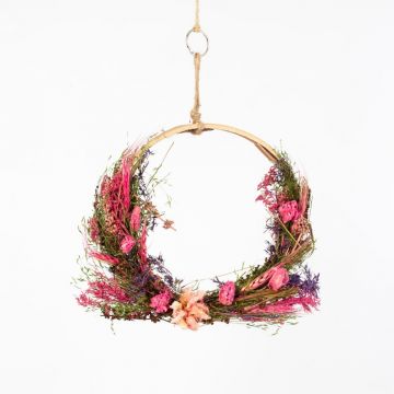 Corona de flores secas GALENO en anillo, rosa claro, 36,5cm, Ø30cm