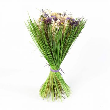 Ramo de flores secas LELITA, puño verde, púrpura-blanco, 45cm, Ø27cm