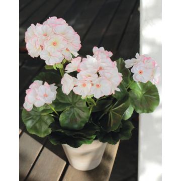 Geranio artificial AISCHA en maceta decorativa, blanco-rosa, 35cm, Ø6-8cm