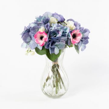 Ramo hortensias falsas PENELOPE, anémona, azul-blanco, 30cm, Ø20cm
