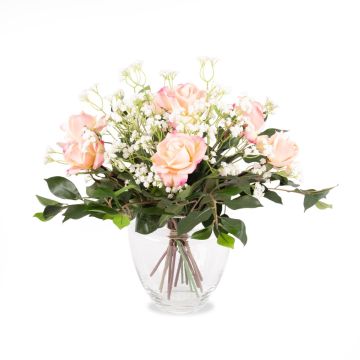 Ramo artificial de rosas AMELIE, gypsophila, rosa, 45cm, Ø40cm