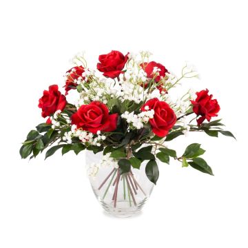 Ramo artificial de rosas AMELIE, gypsophila, rojo, 45cm, Ø40cm