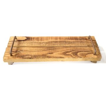 Bandeja de madera vintage FENRIK con asa, flameado natural, 40x14x4cm