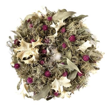Corona de flores secas MACARENA en corona de paja, Gomphrena, rosa-crema-natural, Ø30cm