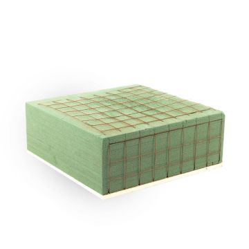 Adorno funerario Ökodur Espuma floral VESDO con rejilla metálica, borde para agarrar, base de madera natural, verde, 23 x 22 x 8,5 cm