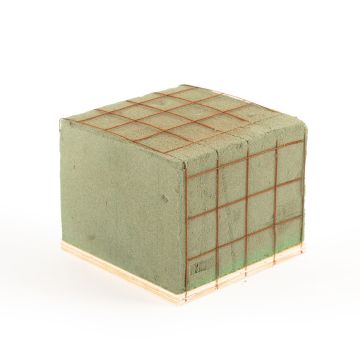 Espuma floral para floristería funeraria Ökodur SERLO con rejilla metálica y base de madera natural, verde, 11 x 11 x 9 cm