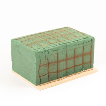 Espuma floral para adornos funerarios Ökodur VESDO con rejilla metálica, borde con asa, base de madera natural, verde, 17 x 11 x 8,5 cm