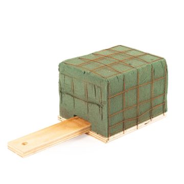 Soporte para ramos funerarios Ökodur EINAR con espuma floral, rejilla metálica, asa y base de madera natural, verde, 11 x 9 x 8 cm Soporte para ramos funerarios Ökodur EINAR con espuma floral, rejilla metálica, asa y base de madera natural, verde, 11 x 9 x 8 cm