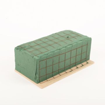 Espuma floral para adornos funerarios Ökodur VESDO con rejilla metálica, borde con asa, base de madera natural, verde, 22,5 x 11 x 8,5 cm