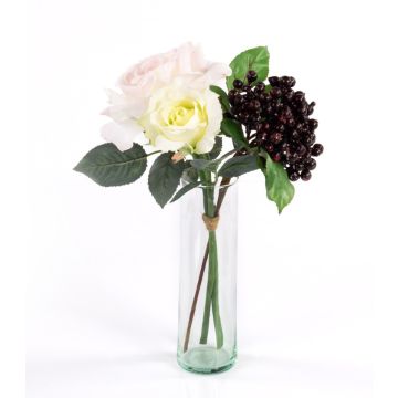 Ramo de rosas artificial QUINZY, bayas, rosa-blanco, 30cm, Ø15cm