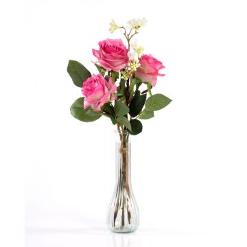 Ramo de rosas falsa SIMONY con accesorios, rosa, 45cm, Ø20cm