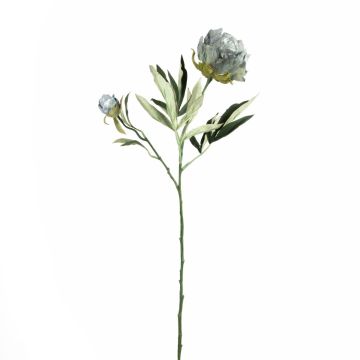 Rama de flor artificial de peonía GALENE, Eco Collection, gris-azul claro, 65 cm, Ø 10 cm