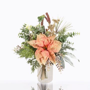 Ramo artificial de invierno NOANA, estrella de navidad, rosa-blanco, 40cm, Ø40cm Ramo artificial de invierno NOANA, estrella de navidad, rosa-blanco, 40cm, Ø40cm