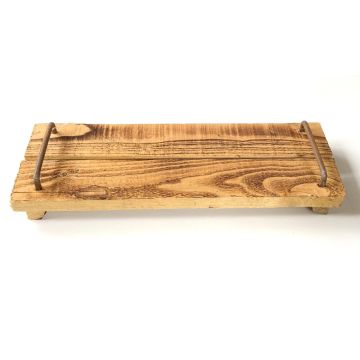 Bandeja de madera vintage FENRIK con asa, flameado natural, 50x14x4cm