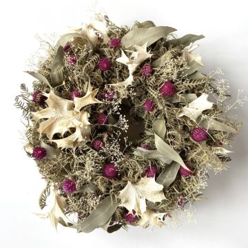 Corona de flores secas MACARENA en corona de paja, Gomphrena, rosa-crema-natural, Ø30cm